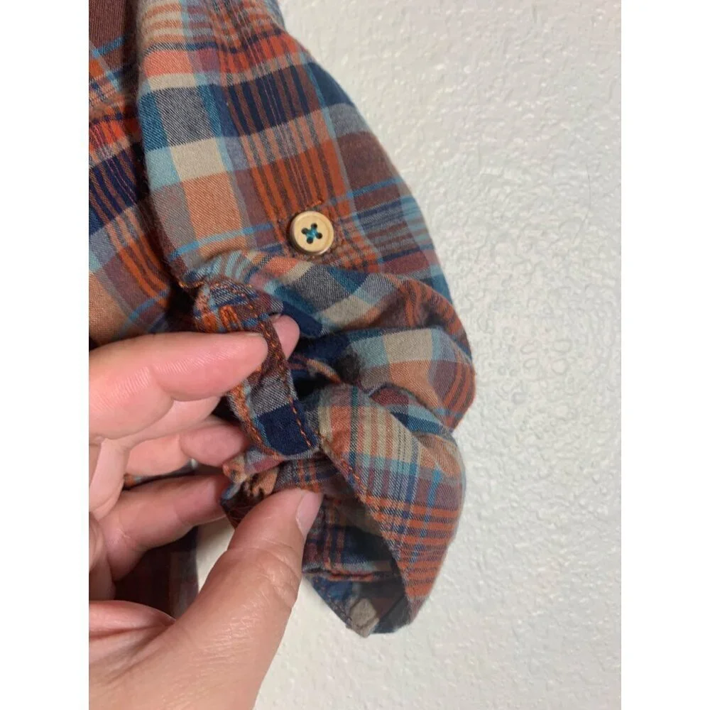 Genuine Kids Osh Kosh Plaid Button Up Shirt Boys Size 2T Orange Fall Grunge I6